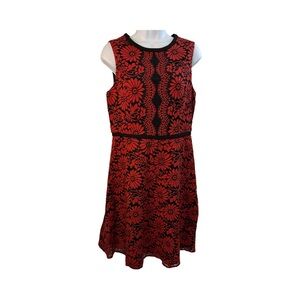 Tommy Hilfiger Black W/red  Lace Overlay Fit & Flare Dress Size 10 Holiday
